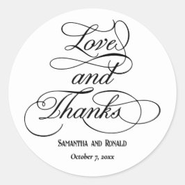 Elegante weiße Liebe und Dank Hochzeit Runder Aufkleber