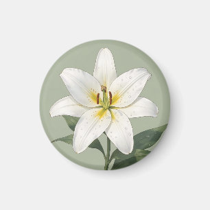 Elegante weiße Lilien-Tautropfen Botanik Magnet