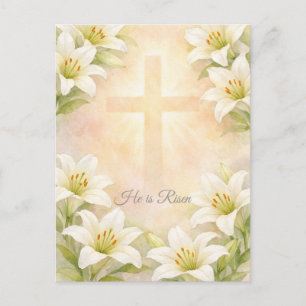 Elegante weiße Lilienkreuz-Oster-Christen-Religion Feiertagspostkarte