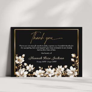 Elegante weiße Magnolie Gold Schwarz Beileid Botsc Dankeskarte