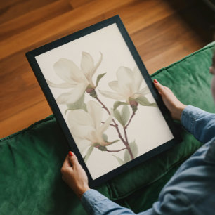Elegante weiße Magnolie Wasserfarben-Zweig-Wandkun Poster