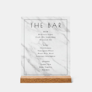 Elegante weiße Marmor-Bar-Speisekarte Acrylschild