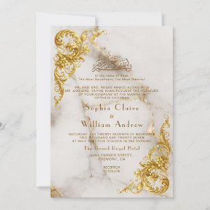 Elegante weiße Marmor-Goldspitze muslimische Hochz Einladung