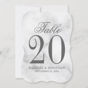 Elegante weiße Marmor-Hochzeitstisch-Nummer Einladung