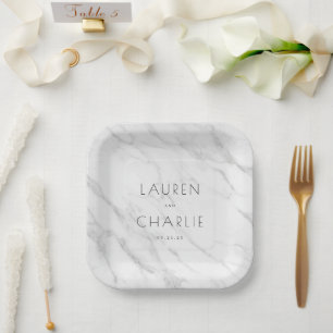 Elegante weiße Marmor-Namen Pappteller