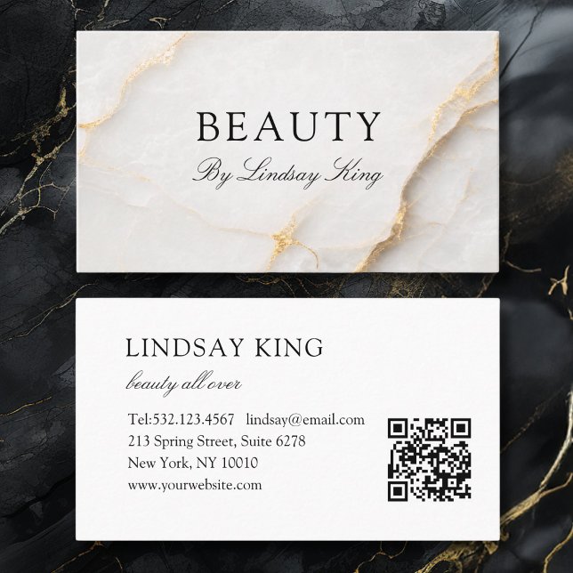 Elegante weiße Marmor-QR-Code-Visitenkarte Terminkarte (Elegant White Marble QR Code Business Card)