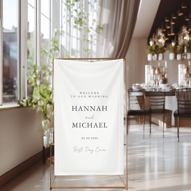 Elegante, weiße, minimale Hochzeit Banner (Best Day Ever! Modern, white, wedding banner. Elegant handwriting typography.)