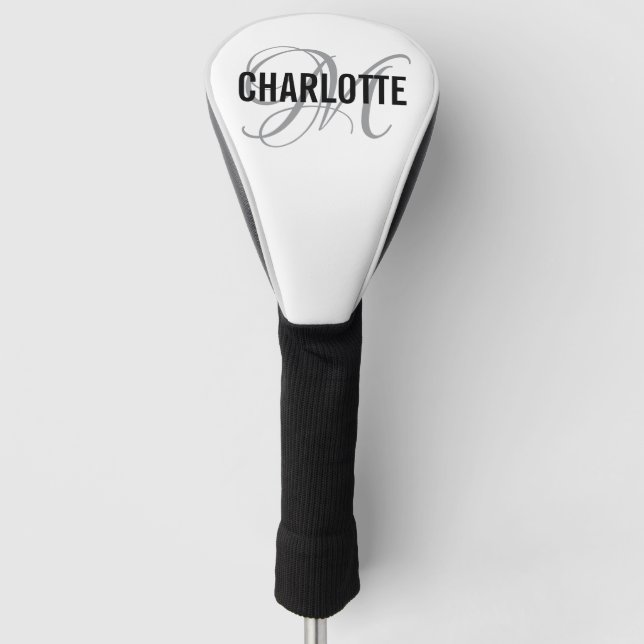 Elegante, weiße Monogram Name Golf Head Cover Headcover (Vorderseite)