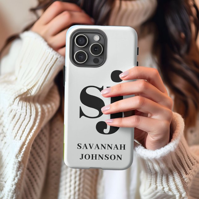 Elegante weiße Monogramm-Initialen iPhone Hülle (Von Creator hochgeladen)