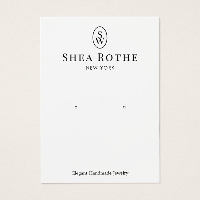 Elegante weiße Monogramm-Ohrring-Display-Karte (Vorderseite)