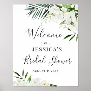 Elegante weiße Orchidee BRIDAL SHOWER Willkommenss Poster