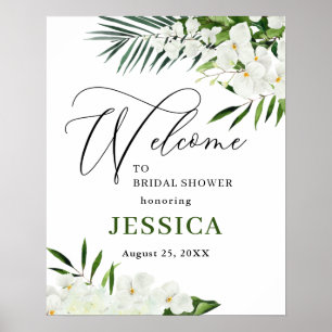 Elegante weiße Orchidee BRIDAL SHOWER Willkommenss Poster