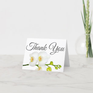 Elegante weiße Orchidee Graue Schrift Dankeskarte