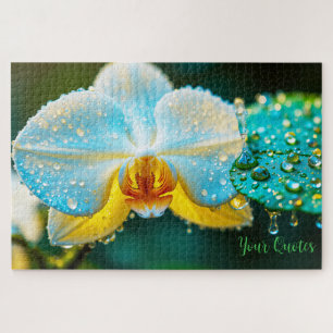 Elegante weiße Orchidee mit Wassertropfen Botanik Puzzle