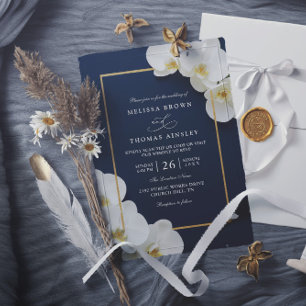 elegante weiße Orchideen blühen chic QR-Code-Hochz Einladung