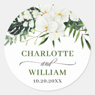 Elegante weiße Orchideen bohemian Floral Hochzeit Runder Aufkleber