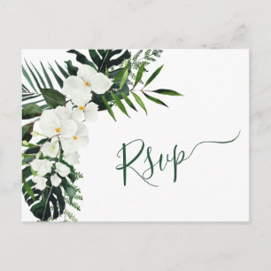Elegante weiße Orchideen Boho-Hochzeit RSVP  Postkarte
