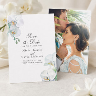 Elegante weiße Orchideen-Foto-Hochzeit Einladung z