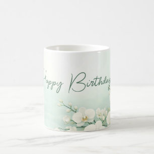 Elegante weiße Orchideen-Geburtstags-Tasse Kaffeetasse