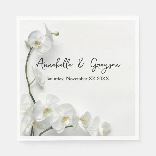 Elegante weiße Orchideen Hochzeit Serviette (Vorderseite)