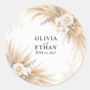 Elegante weiße Orchideen-Pampas-Hochzeits-Cocktail Runder Aufkleber