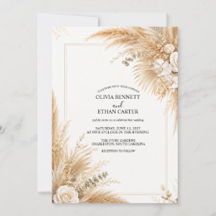 Elegante weiße Orchideen-Pampas-Hochzeitseinladung Einladung