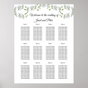 Elegante weiße Orchideen Sitzkarten Poster