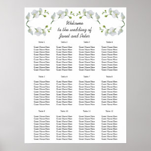 Elegante weiße Orchideen Sitzkarten Poster