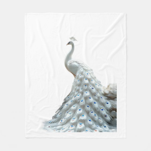 Elegante weiße Pfau-Wurfdecke Fleecedecke (Vorderseite)