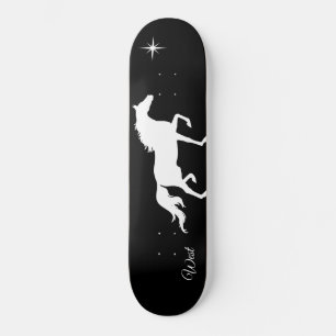 Elegante weiße Pferde-Silhouette auf schwarz Skateboard