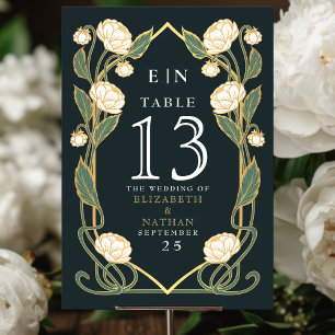 Elegante weiße Pfingstrose Art Nouveau Floral Hoch Tischnummer