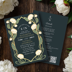 Elegante Weiße Pfingstrose Art Nouveau QR-Code Hoc Einladung