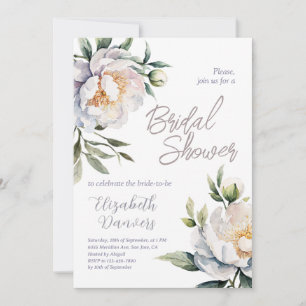 Elegante Weiße Pfingstrose Botanische Florale Brau Einladung