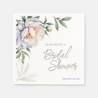 Elegante weiße Pfingstrose Botanische Hochzeitsdus Serviette