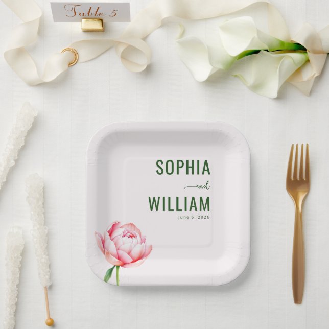 Elegante Weiße Pfingstrose Floral Pappteller (Hochzeit)