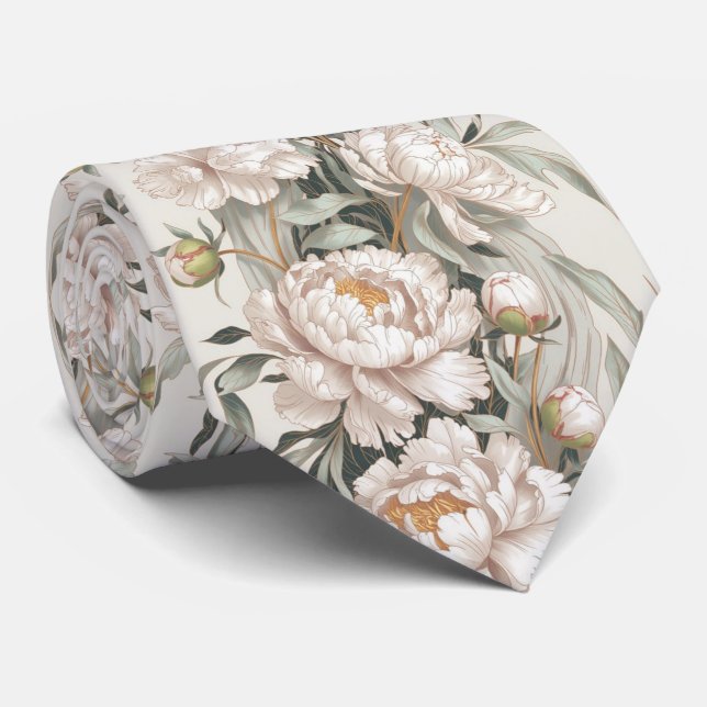 Elegante Weiße Pfingstrose Krawatte (Gerollt)