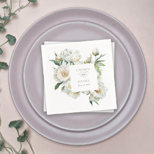 Elegante weiße Pfingstrosen Aquarell-Blumenhochzei Serviette