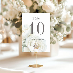 Elegante weiße Pfingstrosen-Hochzeitstisch-Nummer Tischnummer