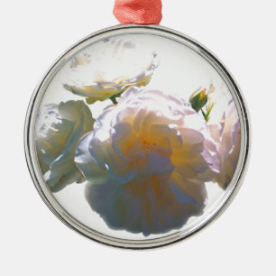 Elegante weiße Pfirsich-Orangen-Rosé-Rosen Ornament Aus Metall