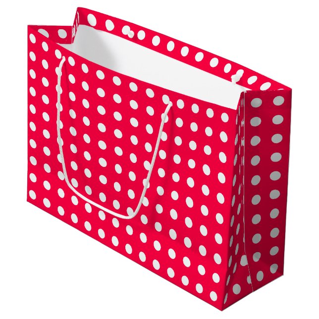 Elegante weiße Polka Dots Template Große Geschenktüte (Vorderseite Schrägansicht)