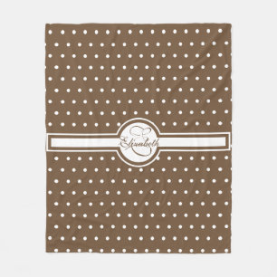 Elegante weiße Polka-Punkte auf braunem Monogramm Fleecedecke