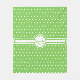 Elegante weiße Polka Punkte auf grünem Monogramm Fleecedecke