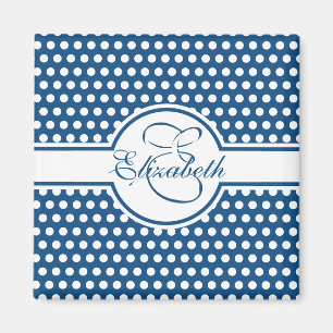 Elegante weiße Polka-Punkte auf klassisch blauem M Magnet