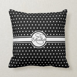 Elegante weiße Polka-Punkte auf Schwarz-Monogramm Kissen