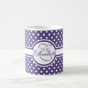 Elegante weiße Polka-Punkte auf Ultra-Violet-Monog Kaffeetasse