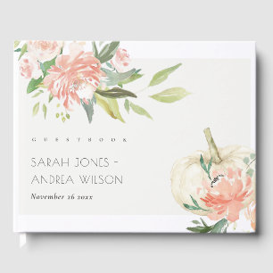 Elegante weiße Pumpkin Blush Bloral Wedding Gästebuch