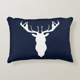 Elegante weiße Ren-Silhouette auf Marine-Blau Dekokissen