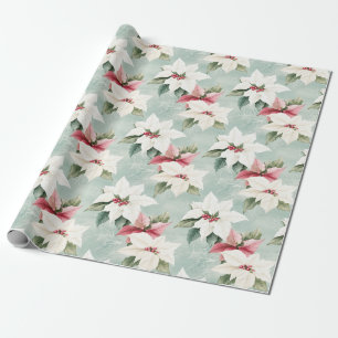 Elegante weiße rosa Weihnachts-Poinsettien Geschenkpapier