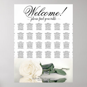 Elegante weiße Rose 32-Tisch-Hochzeit-Sitzplan Poster