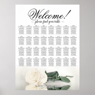 Elegante weiße Rose 32-Tisch-Hochzeit-Sitzplan Poster